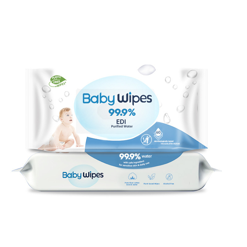Factory Custom 60 Pcs Eco-Friendly Baby Wet Wipes Soft and Non-Irritating for Infants and Pregnant Baby Skin Cleaning