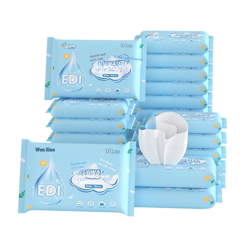 Factory Custom Logo 10 Pcs Eco-Friendly Pure for Water Soft Non-Irritating Baby Wet Wipes for Infants Hand Mouth Nose Care