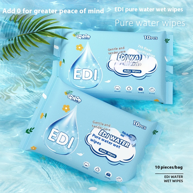 Factory Custom Logo 10 Pcs Eco-Friendly Pure for Water Soft Non-Irritating Baby Wet Wipes for Infants Hand Mouth Nose Care 图2