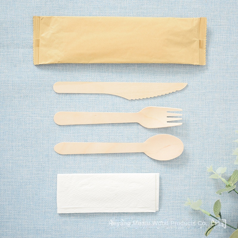 Factory Custom Logo Eco-Friendly Wooden Disposable Cutlery Set-Spoon Fork Knife Paper for Catering Party Take-Out