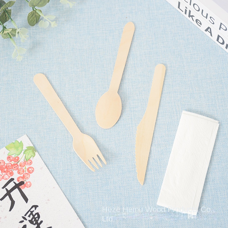 Factory Custom Logo Eco-Friendly Wooden Disposable Cutlery Set-Spoon Fork Knife Paper for Catering Party Take-Out 图2