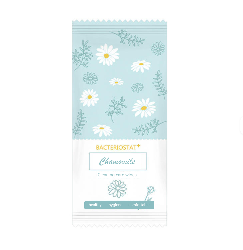 Factory Custom Logo Portable Chamomile Essence 1pc Adult Wet Wipes for Cleaning Nursing Male Female Genital Areas