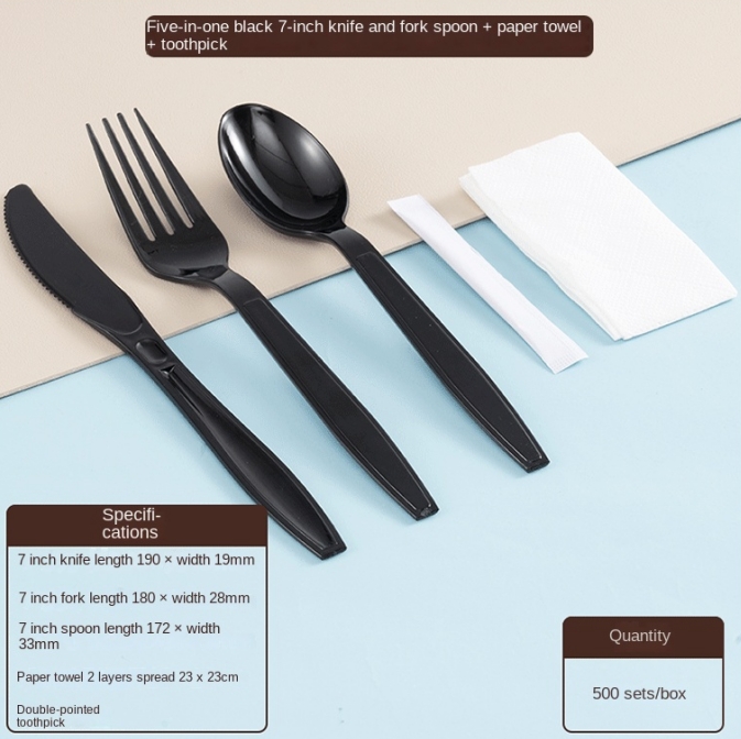 Factory Custom Logo Premium Plastic Disposable Spoon Fork Knife Paper Toothpick Cutlery Set for Food Restaurant Party 图2