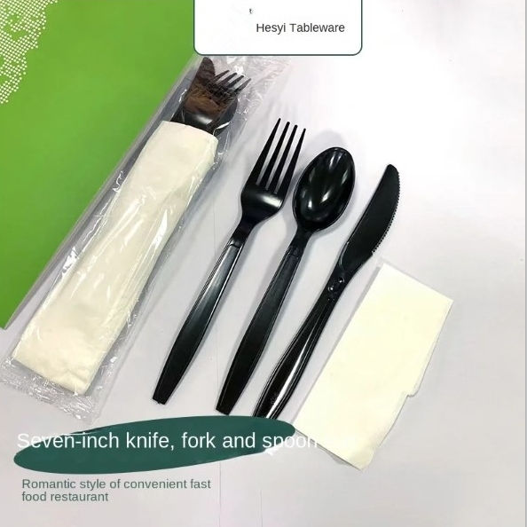 Factory Custom Logo Premium Plastic Disposable Spoon Fork Knife Paper Toothpick Cutlery Set for Food Restaurant Party 图3