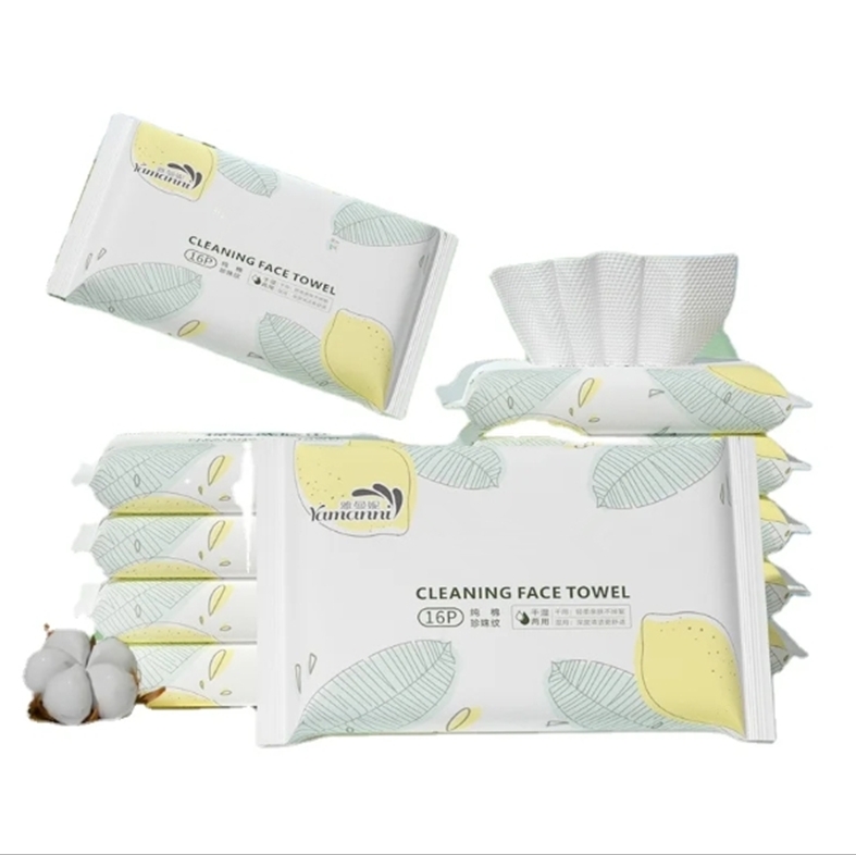 Factory Custom Logo Skin Friendly Portable Wet & Dry 16pcs Soft Cotton Facial Wipes for Cleaning Face Hands Feminine Care