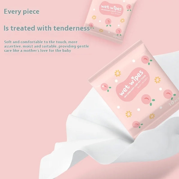 Factory Custom Private Label 10 Pcs Pocket Size Baby Wet Wipes Eco-Friendly for Cleaning Baby's Mouth Nose Hands Full Body 图3