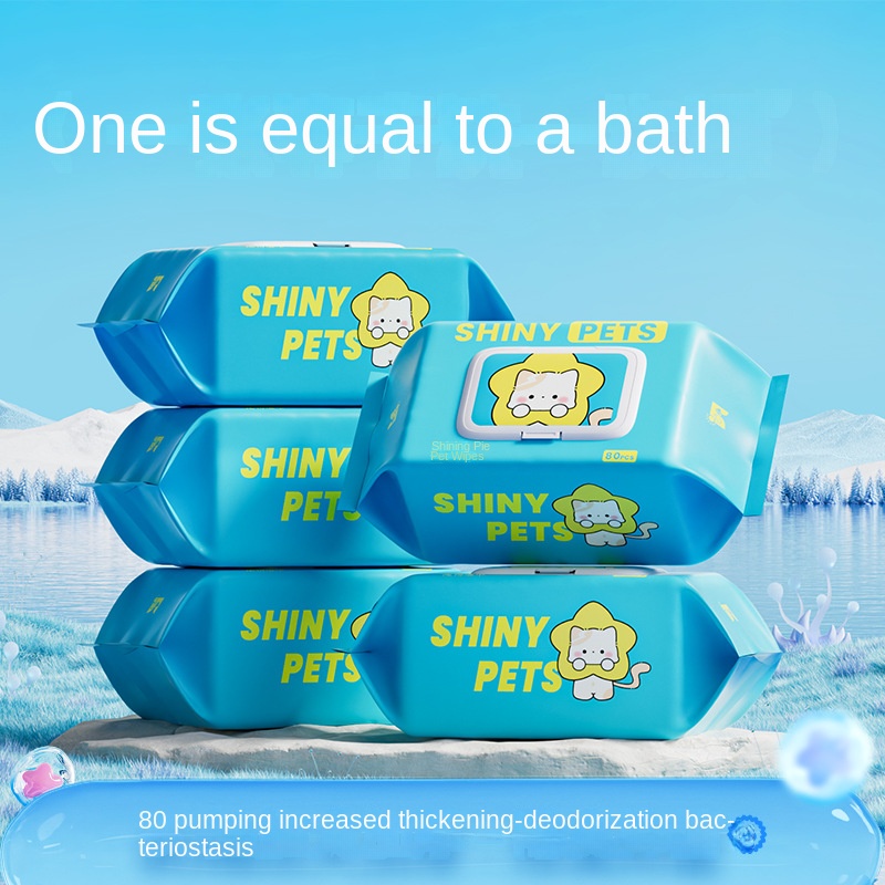 Factory Customized Logo Package Eco-Friendly Shiny Pie Cats Dogs 80 Count Pet Wipes for Pets Full Body Cleaning 图2