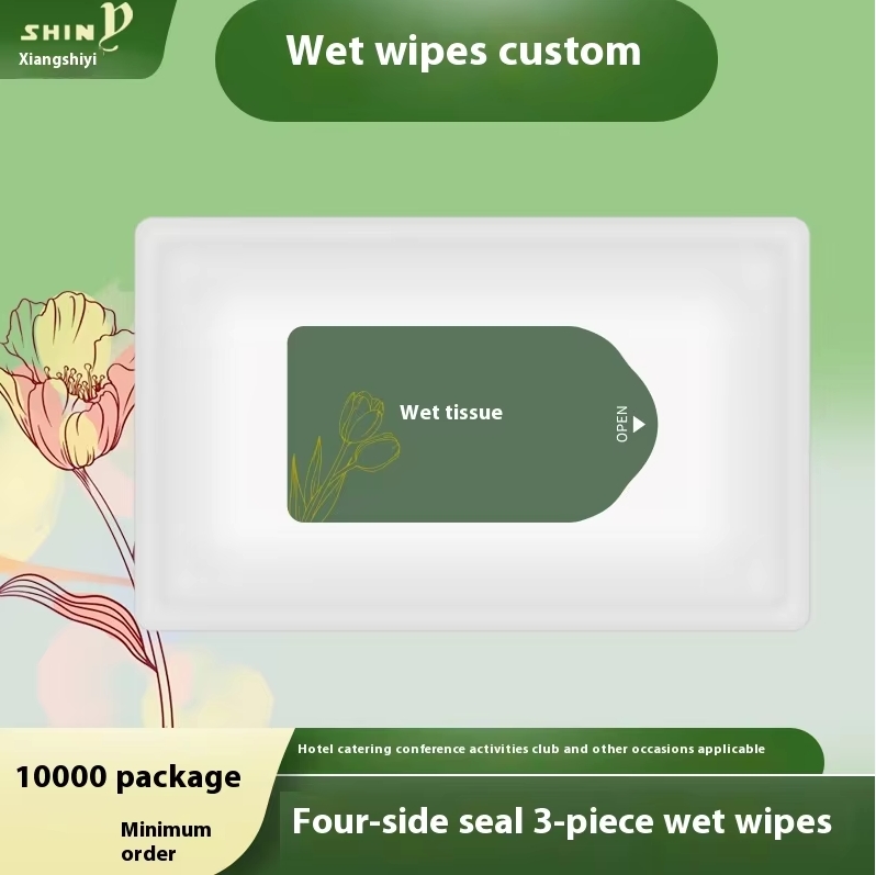 HIgh quality Factory Customized Logo Four-Sided Seal Eco-friendly Disposable 3pcs Wet Wipes for Restaurant Hotel Club Travel 图4