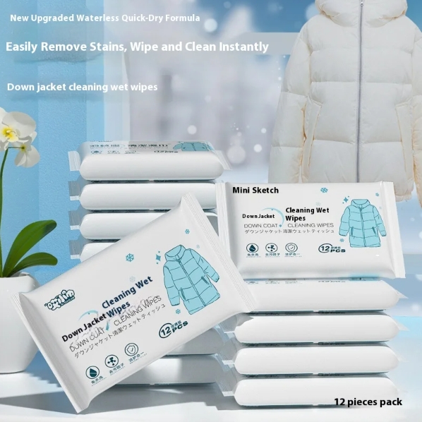 Hot Sale Factory Custom Logo Multi-effect Disposable 12pcs Down Jackets Wet Wipes for Cleaning of Down Jacket Stains