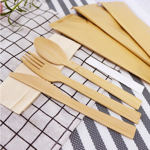 Low Price Factory Custom Logo Eco-Friendly Disposable Bamboo Spoon Fork Knife Cutlery Set for Catering Parties Take-Out
