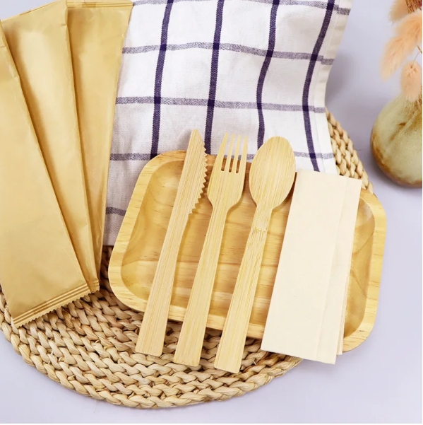 Low Price Factory Custom Logo Eco-Friendly Disposable Bamboo Spoon Fork Knife Cutlery Set for Catering Parties Take-Out 图4