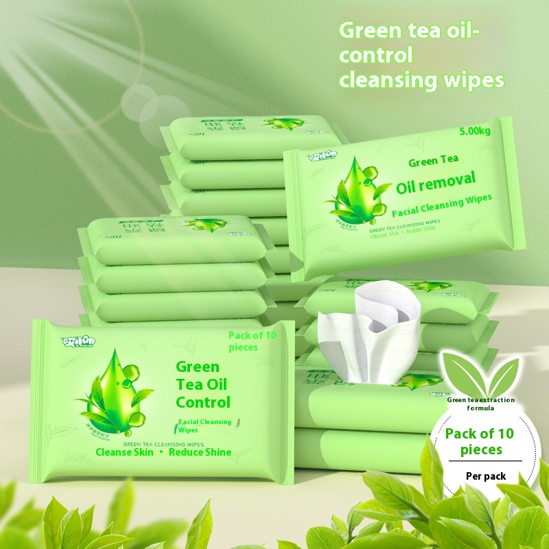 OEM Custom Design Small Bag 10pcs Eco-Friendly Green Tea Oil Control Clean Facial Wipes for Men Women Portable Student Supplies 图2
