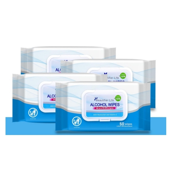 OEM Factory Custom Logo 75% Alcohol Wet Wipes 50 Pcs Eco-Friendly Multipurpose Disinfection Sterilization for Office Home Car 图4