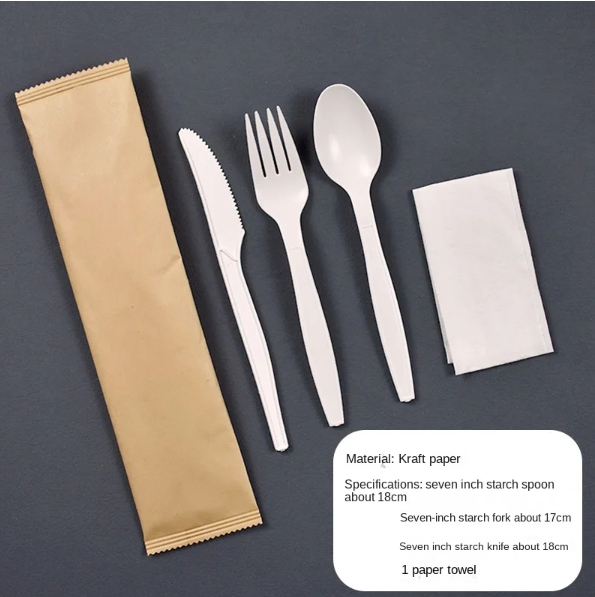 OEM Factory Custom Logo Corn Starch Biodegradable Disposable Cutlery Modern Fork Knife Spoon for Western Steak Restaurants