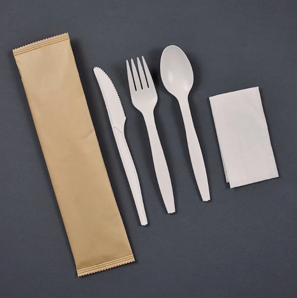OEM Factory Custom Logo Corn Starch Biodegradable Disposable Cutlery Modern Fork Knife Spoon for Western Steak Restaurants 图2