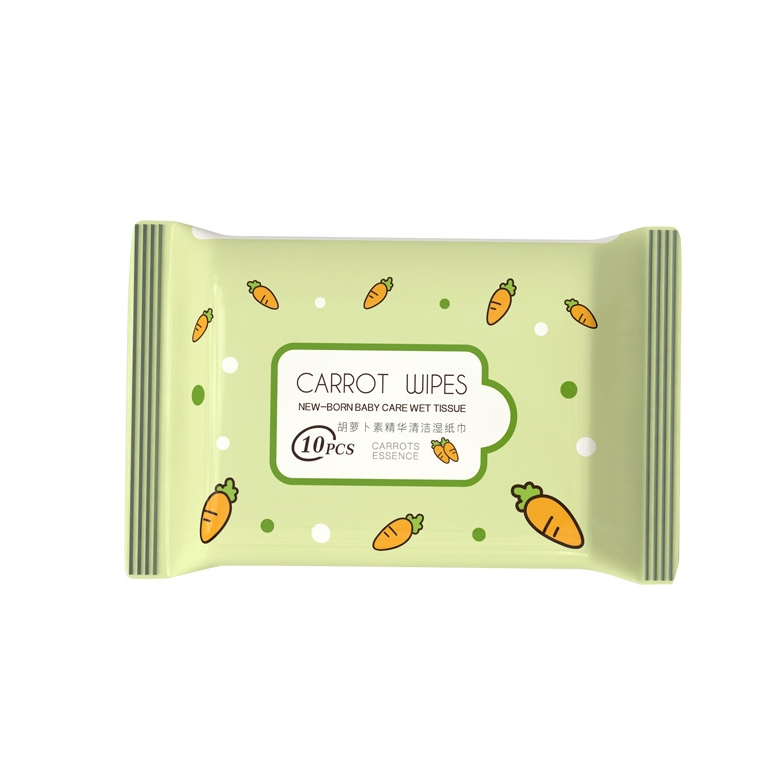 OEM Factory Custom Logo Design 10pcs Eco-Friendly Baby Wet Wipes Non-Irritating Carrots Essence for Cleaning Baby Mouth Hands 图2