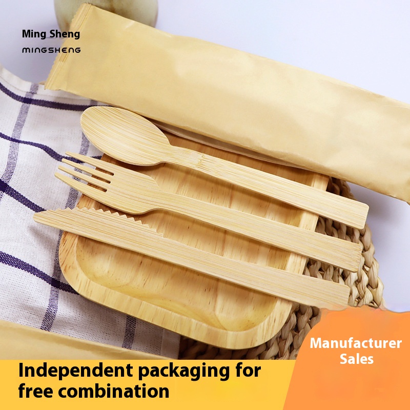 OEM Factory Custom Logo Eco-Friendly Disposable Bamboo Cutlery Set Modern Style Spoon Fork Knife for Catering Parties Take-Out 图3