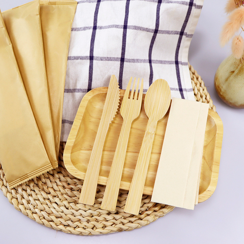 OEM Factory Custom Logo Eco-Friendly Disposable Bamboo Cutlery Set Modern Style Spoon Fork Knife for Catering Parties Take-Out 图4