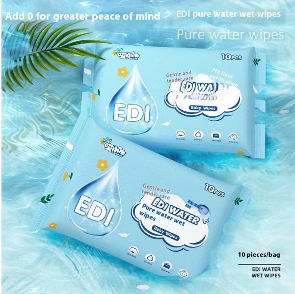 OEM Factory Custom Logo Eco-friendly Pure Water Soft Non-Irritating 10pcs Baby Wipes for Cleaning Baby Hand Mouth Nose