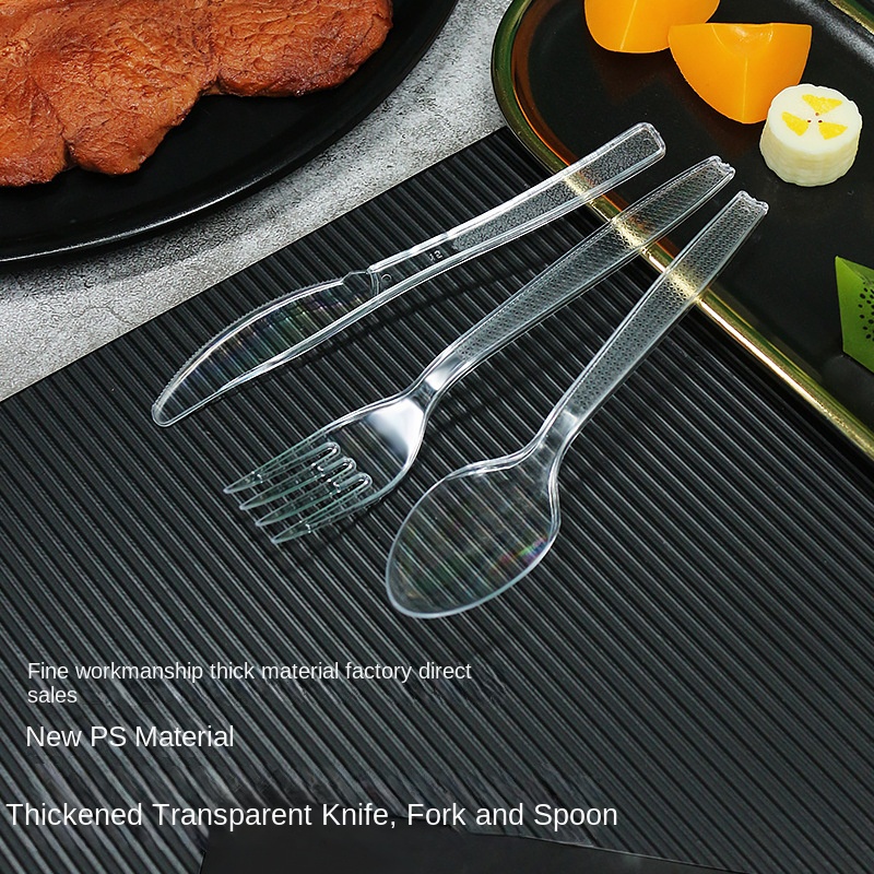 OEM Factory Custom Logo Eco-Friendly Thickened Transparent Knife Fork Spoon Disposable Cutlery for Party Dessert Take-Out