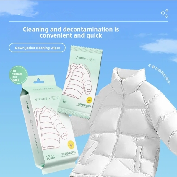 OEM Factory Custom Logo Strong Decontamination 10pcs Down Jacket Wipes Stain Remover Cloth Care for Cleaning