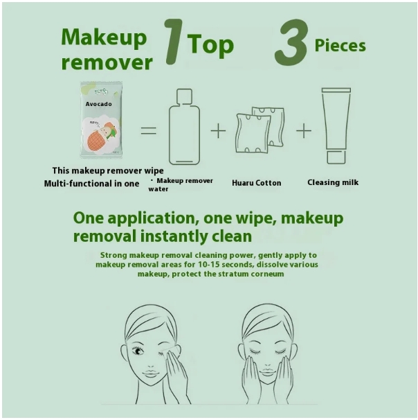 OEM Factory High Quality Avocado Essence 1pc Make-Up Remover Wipes Custom Logo Design for Feminine Use 图3